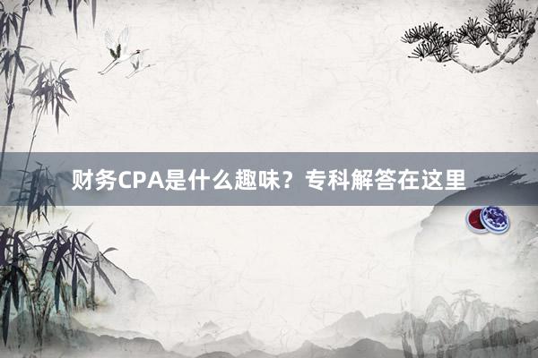 财务CPA是什么趣味？专科解答在这里